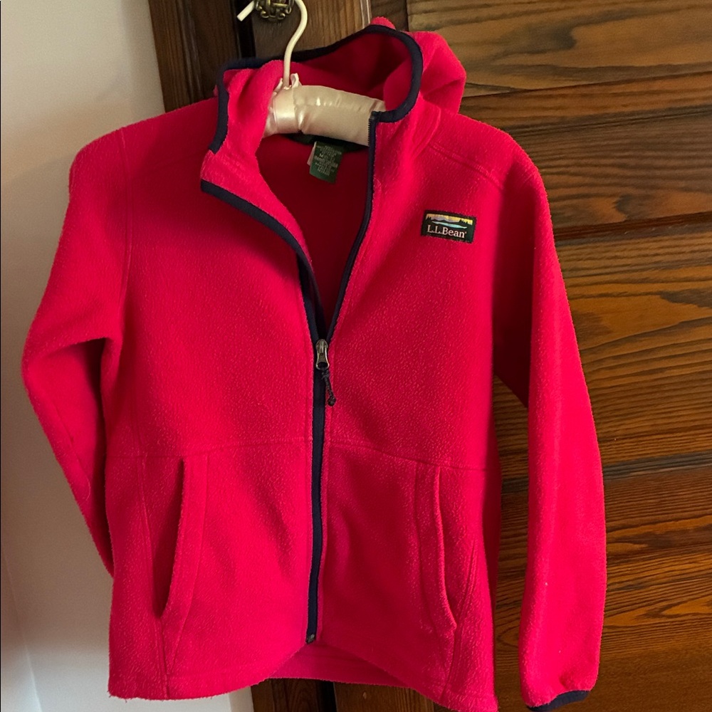 L.L. Bean Kids Bright Pink Fleece Hoodie with Navy Trim